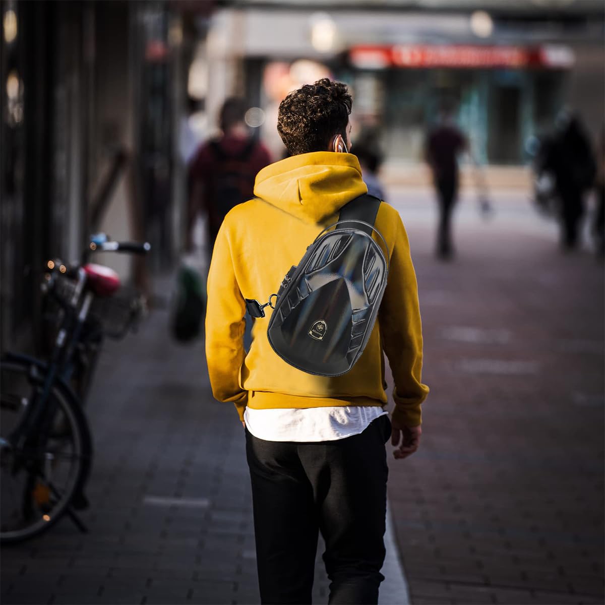 GUSTAVE Sling Bag for Men Fashion Hard Case Side Bag with Combination Lock Anti-theft Shoulder Bag Side Bag Waterproof Outdoor Chest Bag with Quick Release Buckle Strap Crossbody Bags for Travel