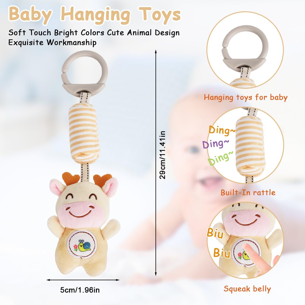 SNOWIE SOFT Baby Toys for 6 to 12 Months featuring Plush Deer Rattle with Open Ring Clasp