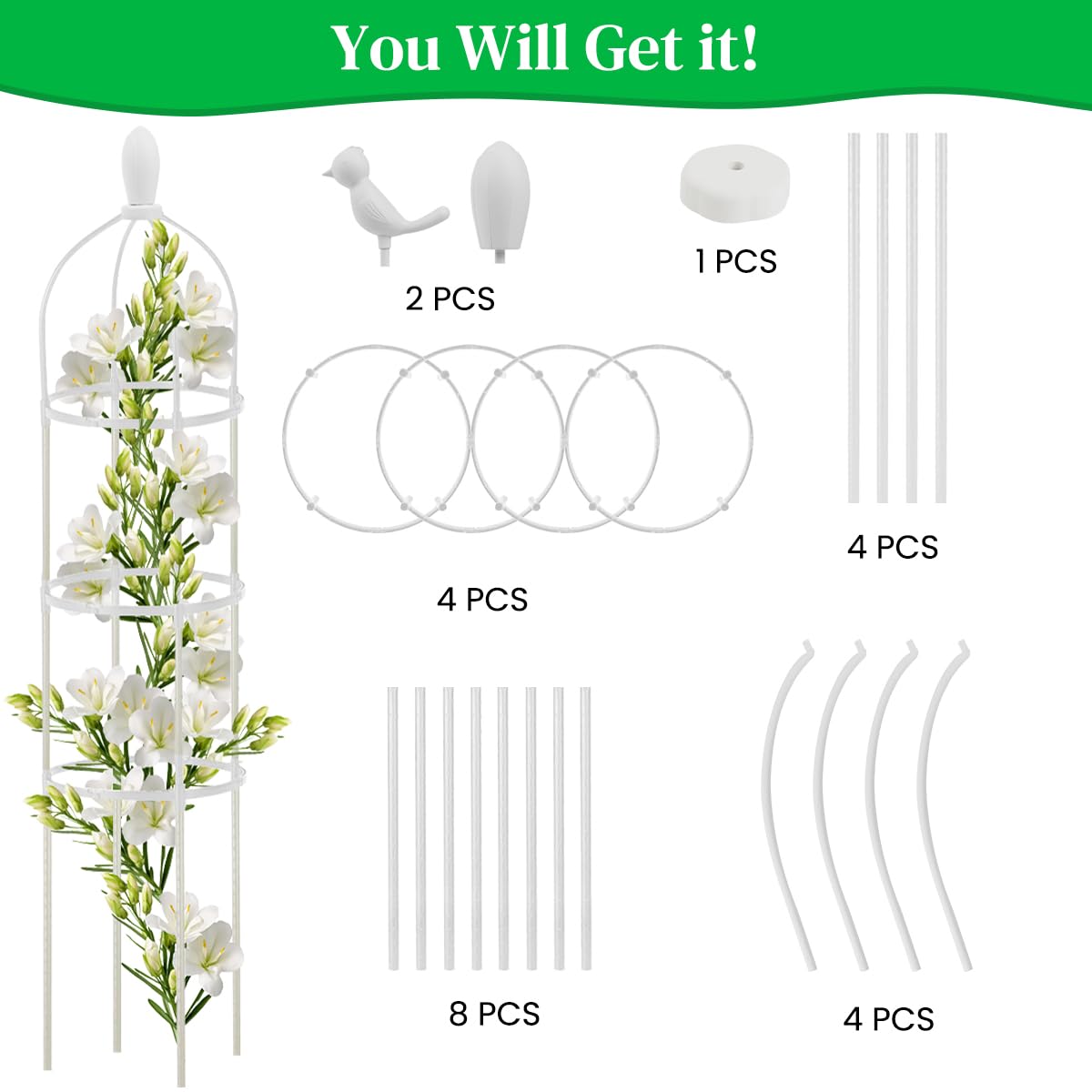 HASTHIP Garden Plant Support for Climbers featuring 120 cm Obelisk Trellis with Bird Decor | Decorative Plant Stand for Clematis Ivy and Roses