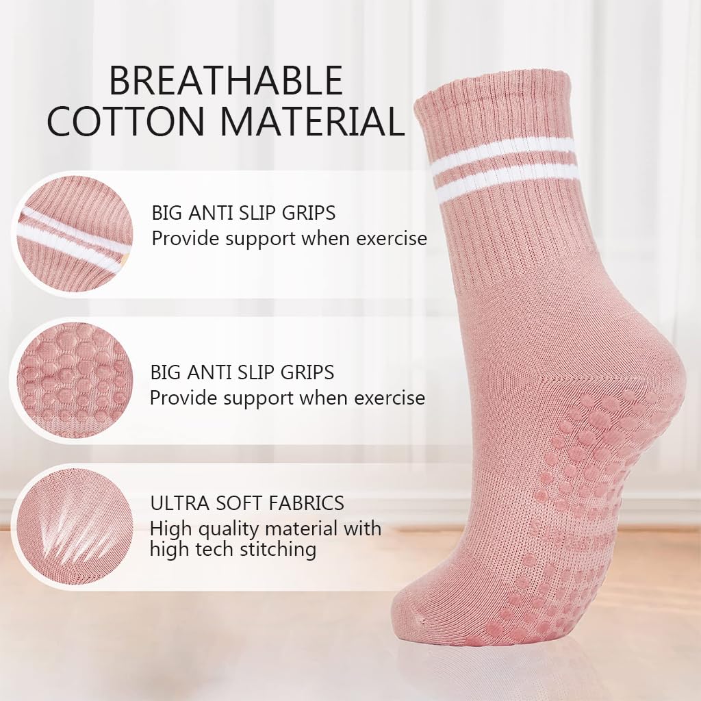 PROBEROS Yoga Socks for Women with Anti Slip Silicone Grip and Breathable Cotton | 4 Pairs