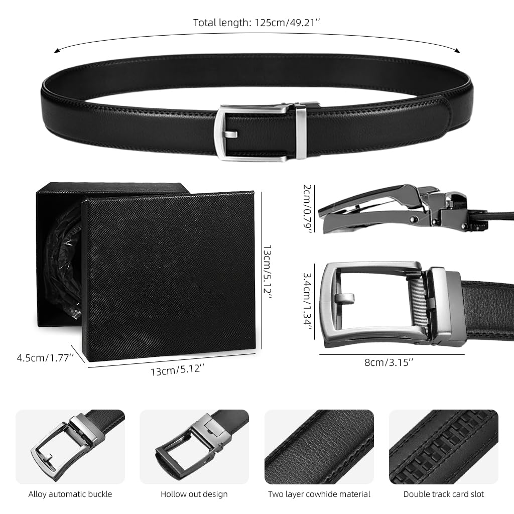 GUSTAVE Belts for Men for Business and Casual Wear featuring Auto Lock Buckle | 125cm Leather