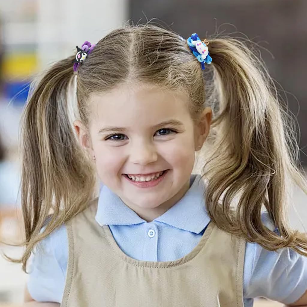 SANNIDHI Girls Hair Ties 15PCS with Two Color Woven Design featuring Kawaii Cartoon Characters | Cute Elastic Bracelets for Gifts