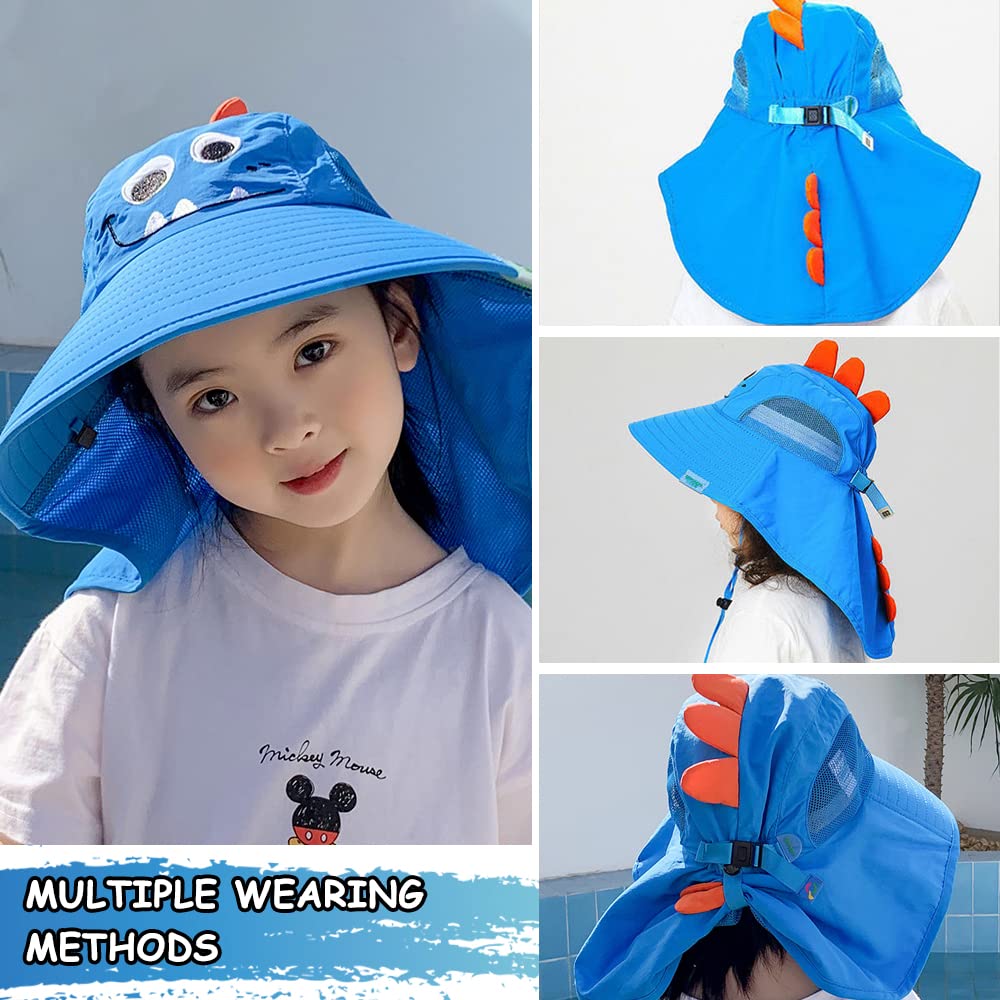 GUSTAVE Kids Sun Hat for Summer with Neck Flap and Wide Brim 20.5–22 in | 100% Cotton Blue