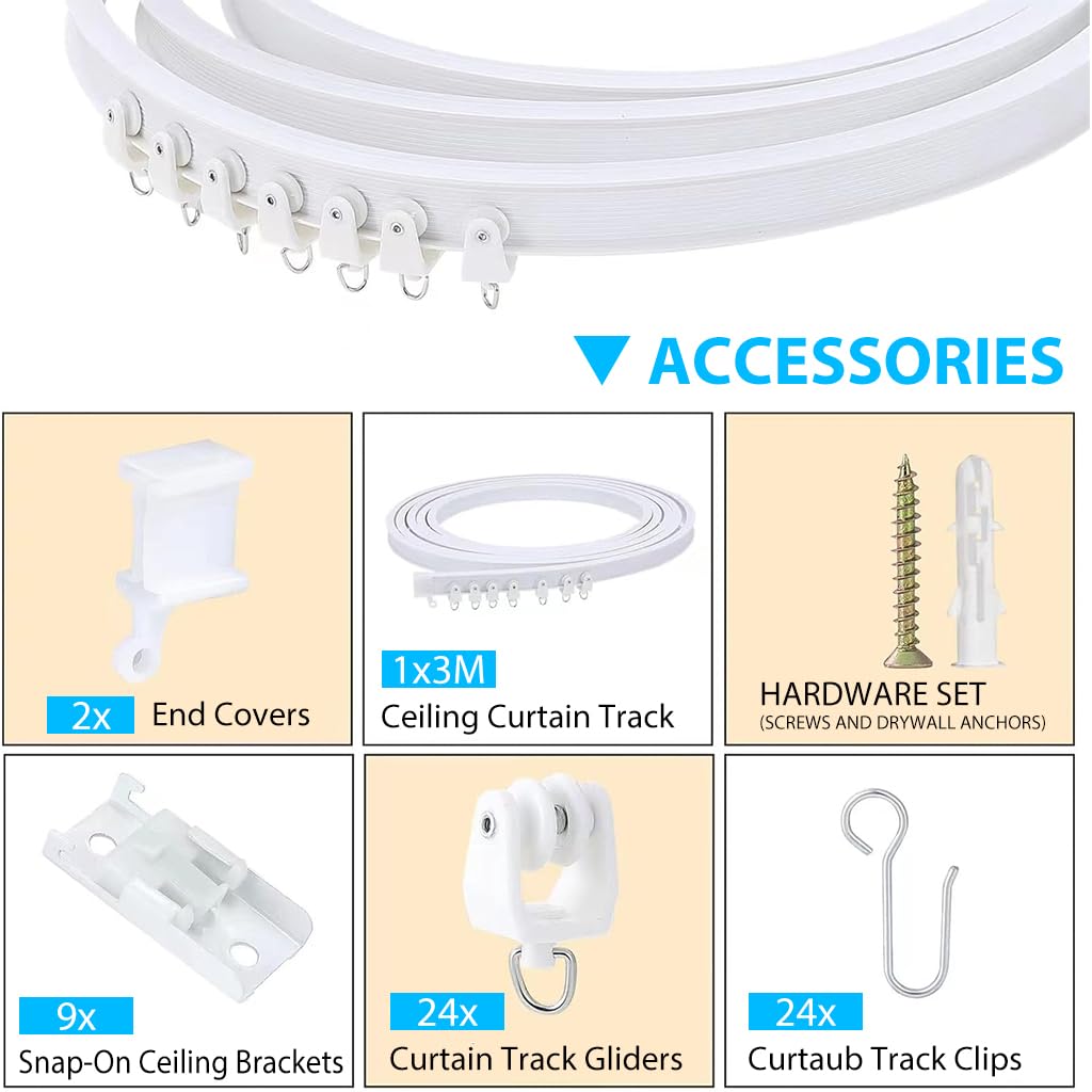 HASTHIP Flexible Ceiling Curtain Track for Room Dividers with 9.6ft Length | Easy Install Set