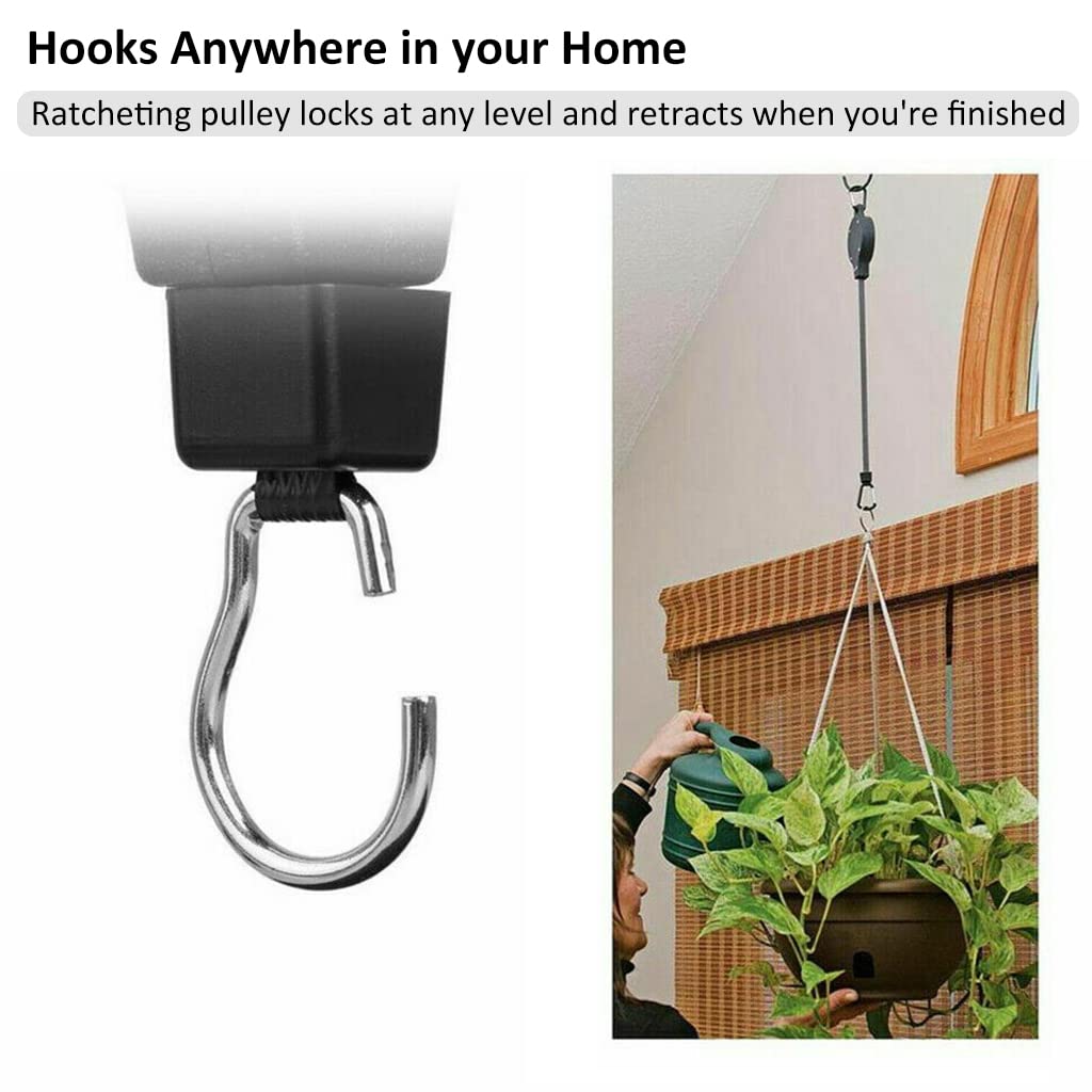 HASTHIP  2Pcs Hooks for Hanging Plants, Retractable Plant Hanger Easy Reach Hanging Flower Basket, Plant Hook Pulley for Garden Baskets Pots and Birds Feeder