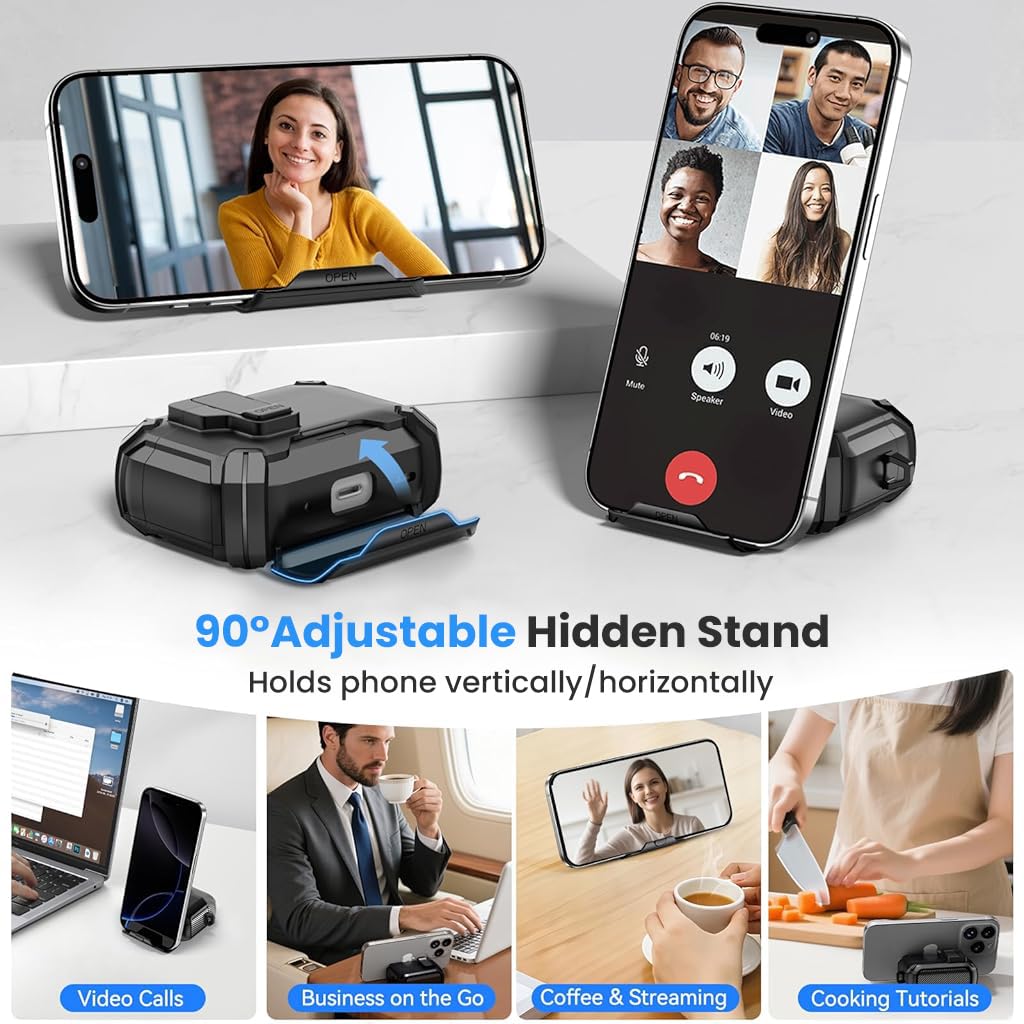 ZORBES AirPods Pro 3 Case with Magnetic Lock and Built‑In Desk Phone Bracket | TPU and PC Cover
