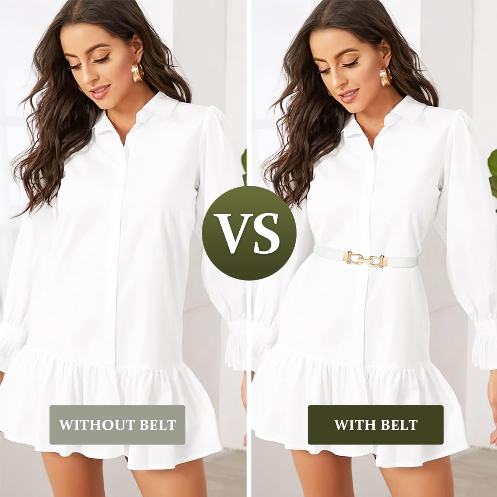 SANNIDHI Stretchy Belt for Women with Chic Gold Metal Buckle and Elastic Fit 64–75 cm | Black & White Dresses