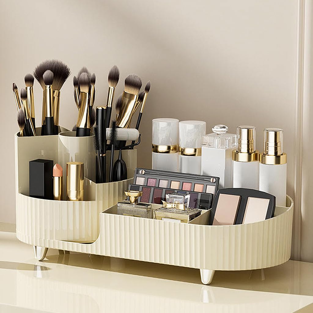 HANNEA Makeup Organizer Box for Vanity featuring 360° Rotating Storage and 34.5×14.7×14.3 cm Compact ABS Design