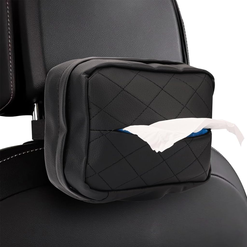 STHIRA® Car Tissue Holder, Universal Car Tissue Paper Holder PU Leather Car Tissue Box Holder Car Back Seat Hanging Tissue Box Holder for Car, Headrest Car Backseat Tissue Paper Box with Quick Relase Buckle