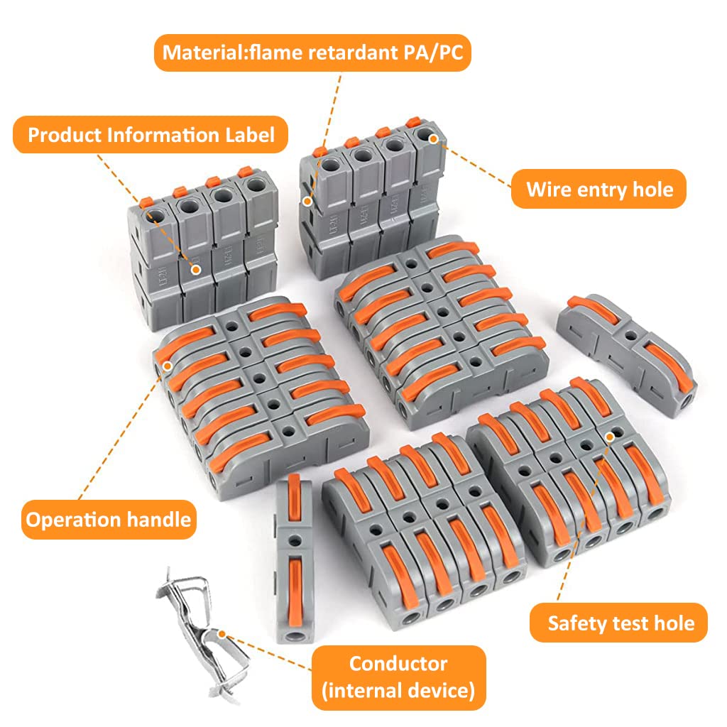 Serplex® Wire Connector, 34Pcs Universal Connection Terminals, Circuit Inline Splices Electric Connectors, SPL-1 Clamp with Actuation Lever, 4 mm² Conductor Clamp, Quick & Freely Assemble