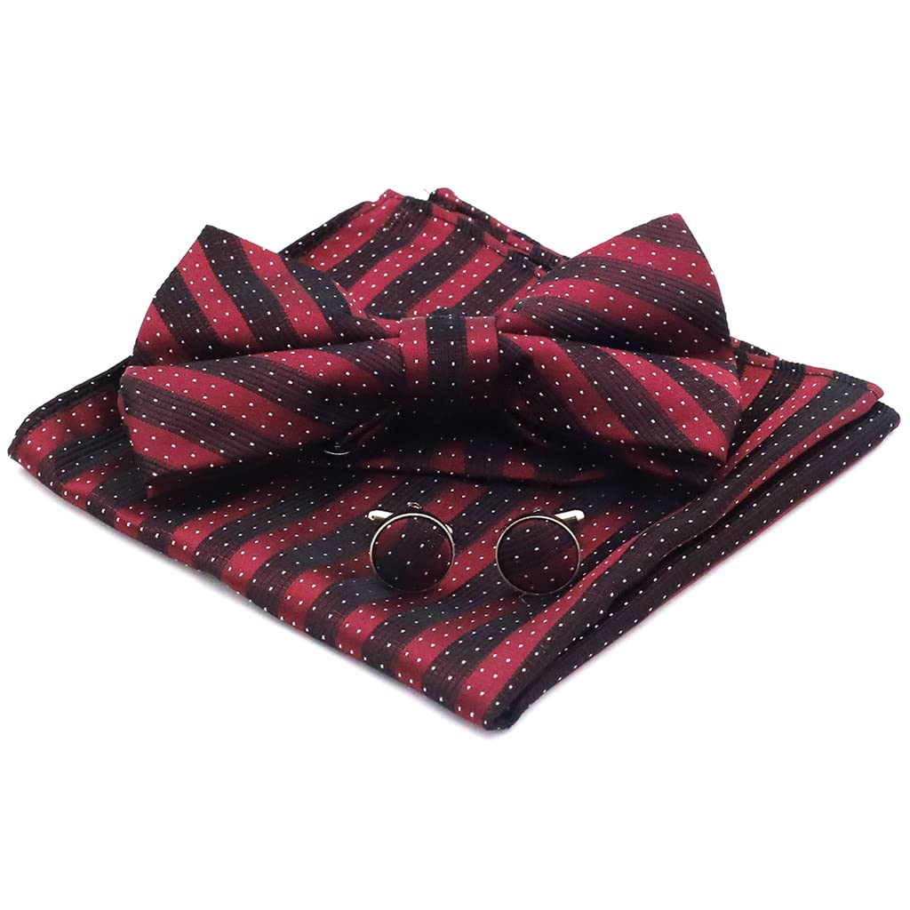 PALAY Men Suit Bow Tie Set for Formal Occasions with 4.3x2.7 in Bow Tie & Cufflinks | Maroon Red Polyester Silk
