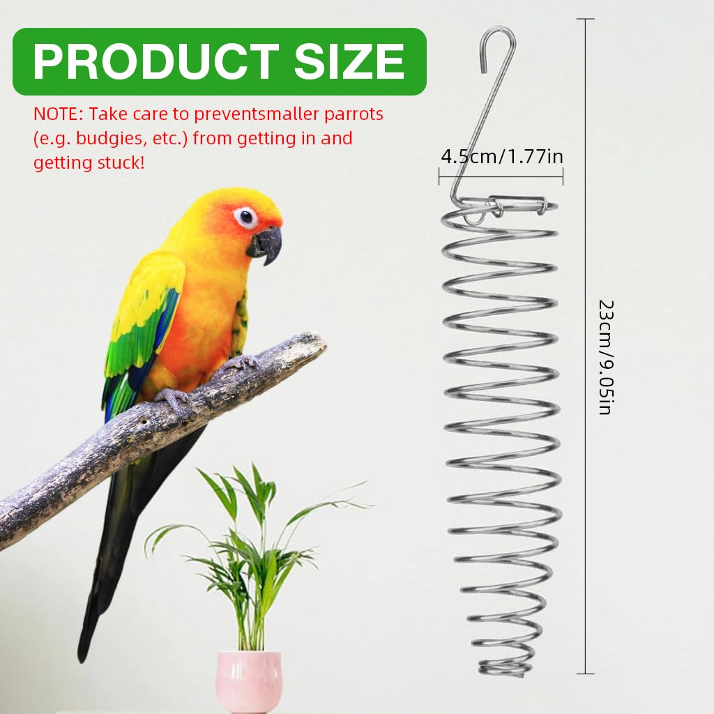 Qpets Parrot Spiral Millet Holder for Cage Feeding 9.5 x 1.8 in with Top Hook | Bird Enrichment Toy