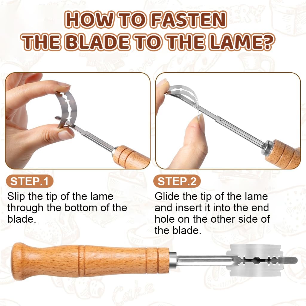 Supvox Bread Lame with 5 Replaceable Blades and Wooden Handle for Sourdough Scoring | Stainless Steel Tool for Professional Bread Baking