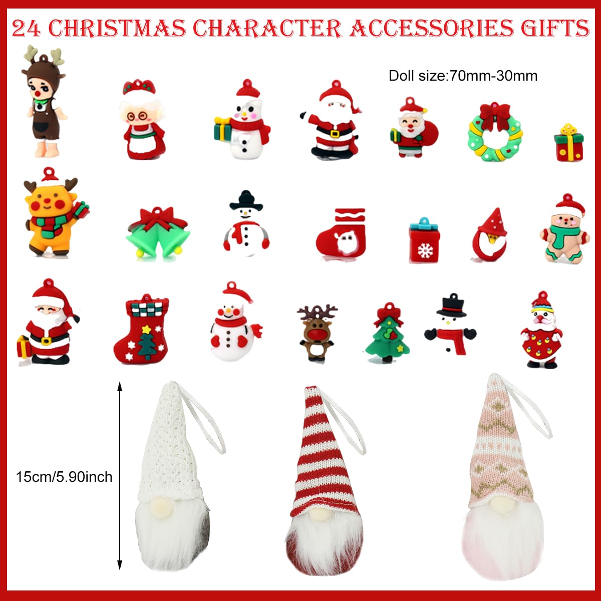 Supvox Christmas Gnome Advent Calendar 2024 for Home Décor with 3 Plush Hanging Ornaments