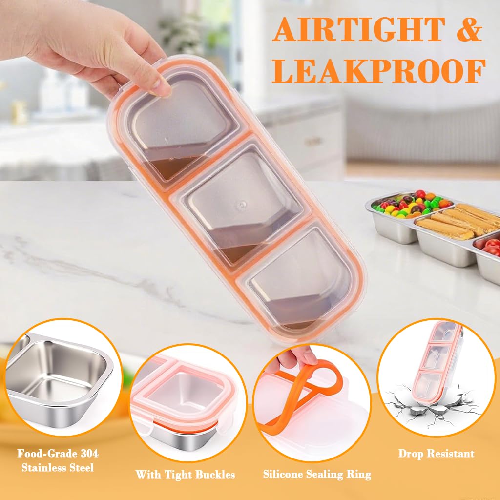 Supvox Food Saver Box for Snacks and Fruits with Airtight Lid and 3 Compartments | 600 ml Stainless Steel Container