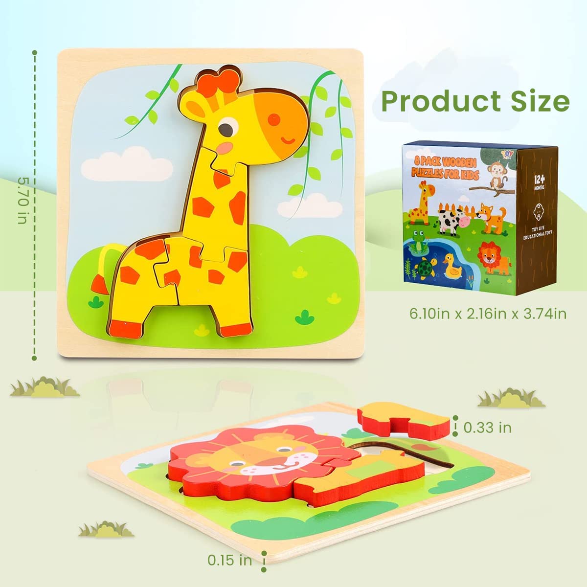 PATPAT® Wooden Puzzles for Kids 4Pcs Cartoon Animal Puzzle Toy for Toddlers 3D Cartoon Jigsaw Puzzle Toy STEM Educational Learning Toys Montessori Toys for Kids 1 2 3+ Years Old Gifts for Boys Girls