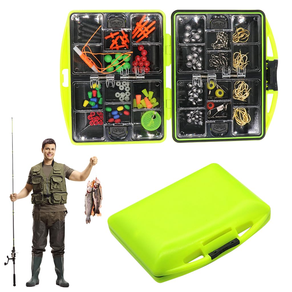 Qpets Fishing Tackle Kit for Freshwater and Saltwater Use featuring 174 pcs in Box | Includes Hooks, Sinkers and Bobbers