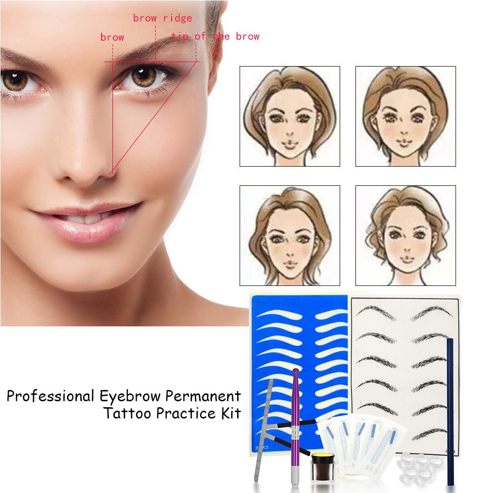 MAYCREATE Microblading Eyebrow Kit with 10 Needles and Anti Slip Pen | Dark Brown Ink for Beginners