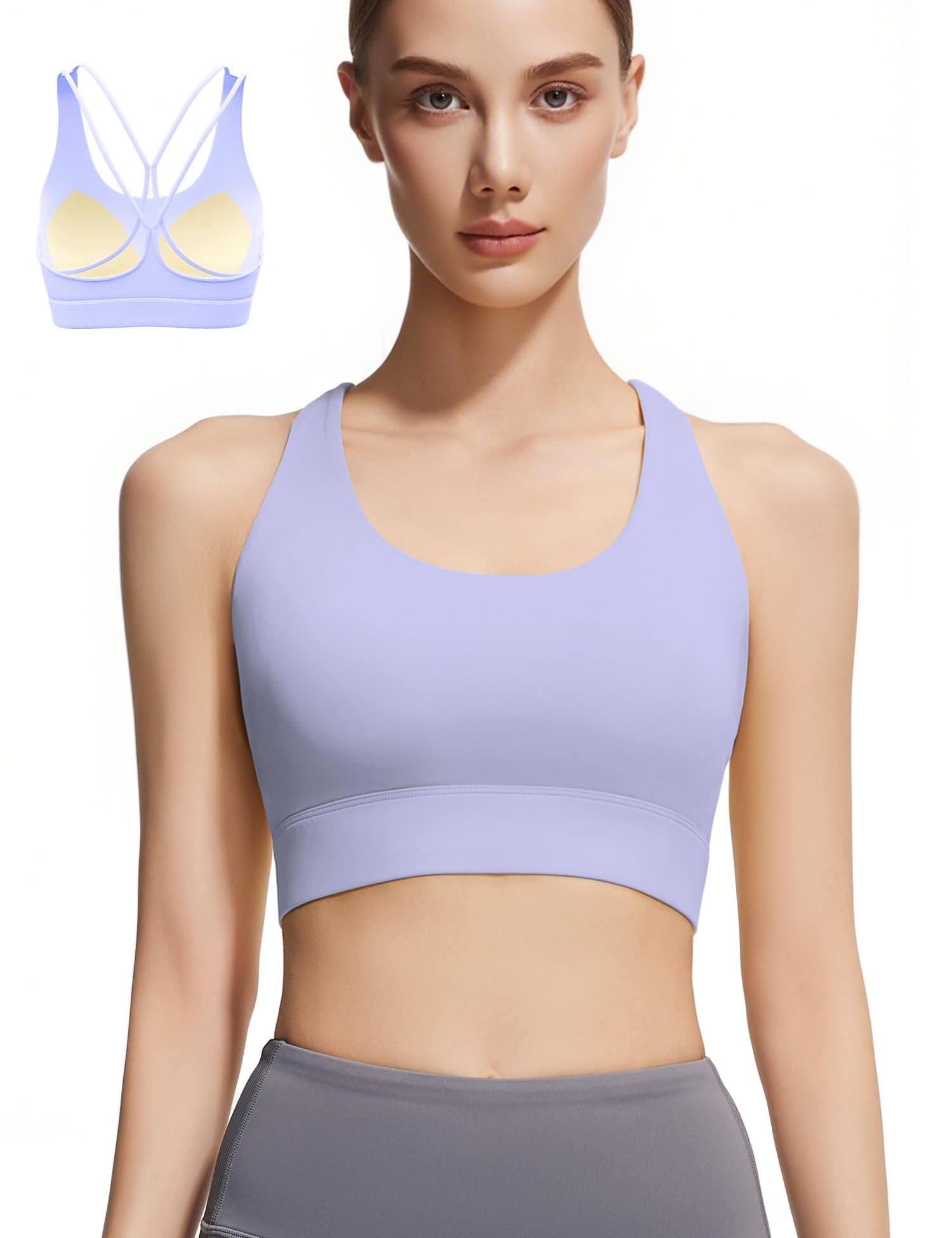 Venzina Women’s High Support Sports Bra for Running and Gym with Criss Cross Back | Quick Dry Mesh Panels and Fixed Pads Purple L