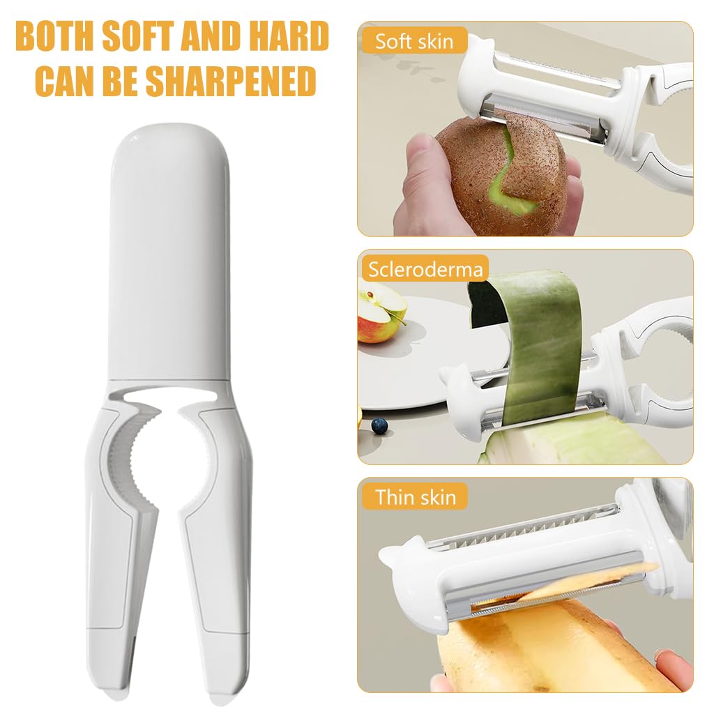 ZIBUYU 5 in 1 Stainless Steel Kitchen Peeler for Fruits and Vegetables with Ergonomic Non Slip Handle | Includes Core Remover and Can Opener
