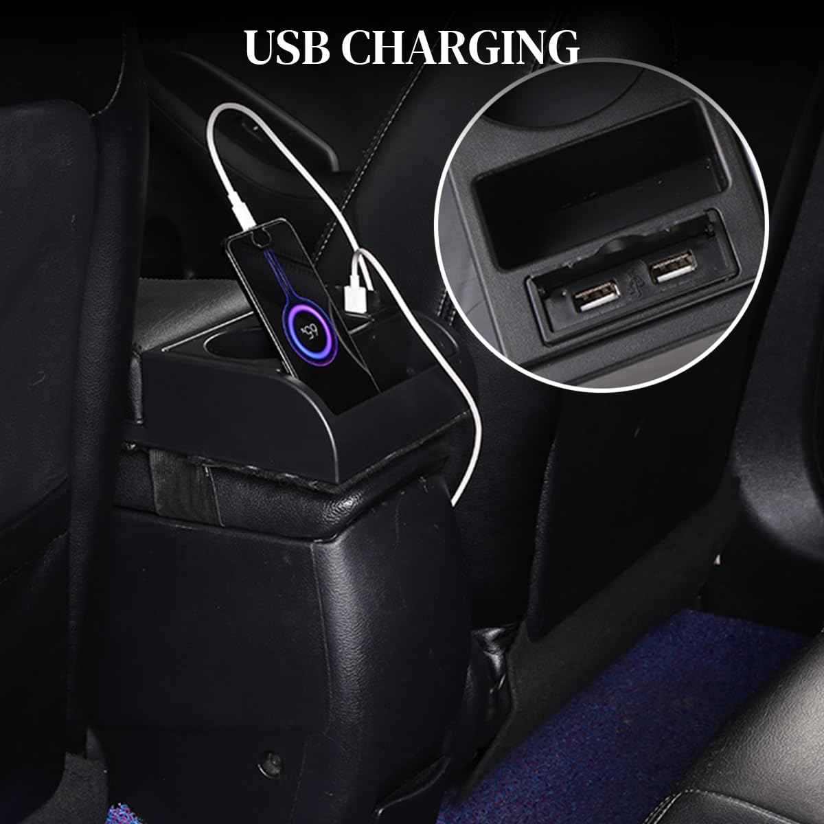 STHIRA Car Armrest for Center Console with 6cm Pad featuring Sliding Design & Dual Storage | Cup and Phone Holder
