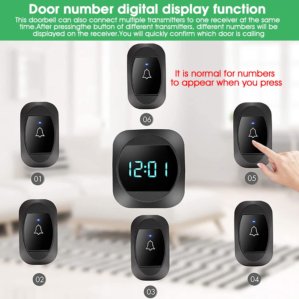 HASTHIP® Door Bell for Home Electrical Self-Powered Wireless Door Bell Waterproof IP44 with Memory Function Ding Dong Bell with Large LCD Clock, Door Number Display Smart Door Bells 38 Ringtones 4 Level Volume