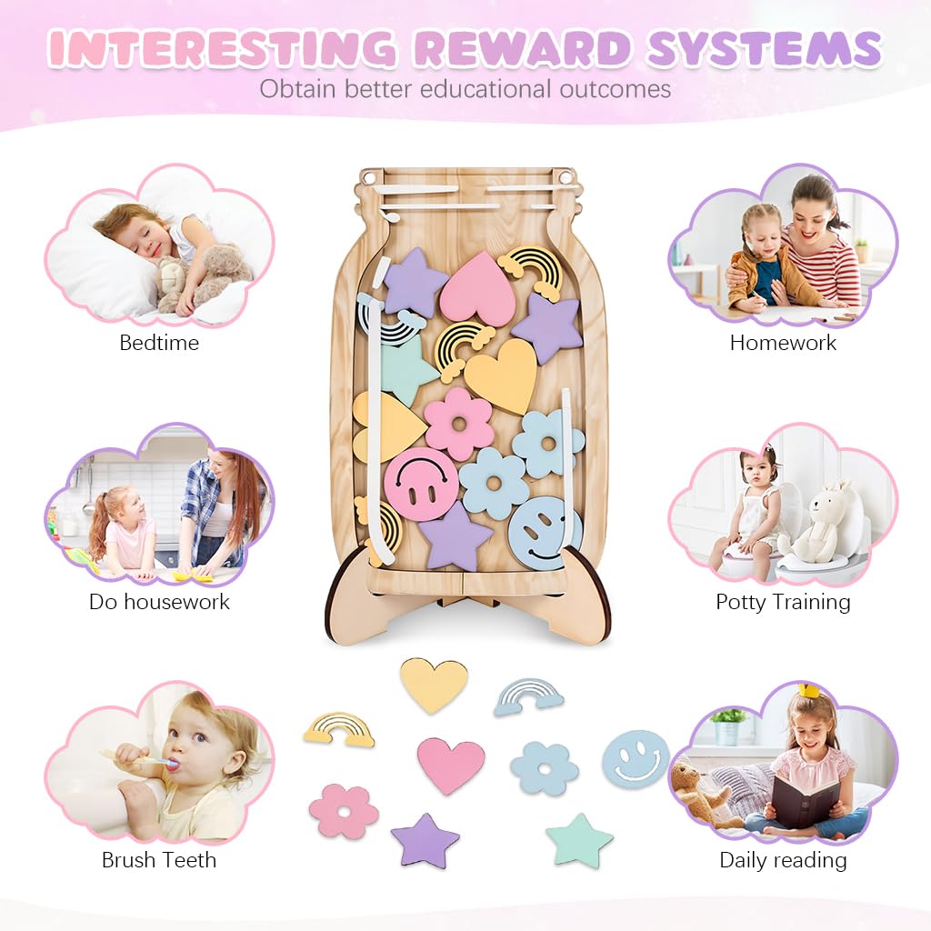 PATPAT Reward Jar for Kids featuring Magnetic Attachment and 30 Reward Cards | Wooden Design