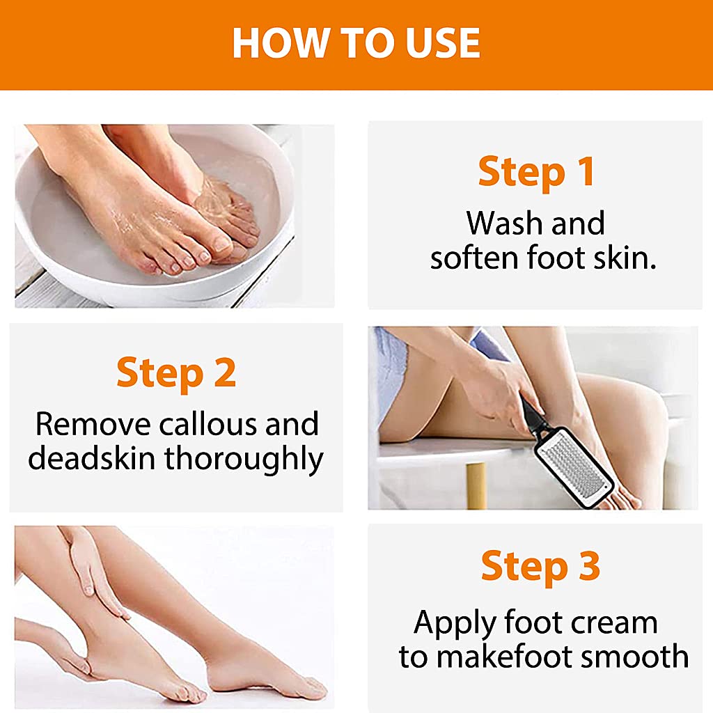 MAYCREATE Leg Heel Foot Scrubber for Dead Skin with Sharp Heavy Blades 11 x 3 in | 3PCS Stainless Steel Callus Remover