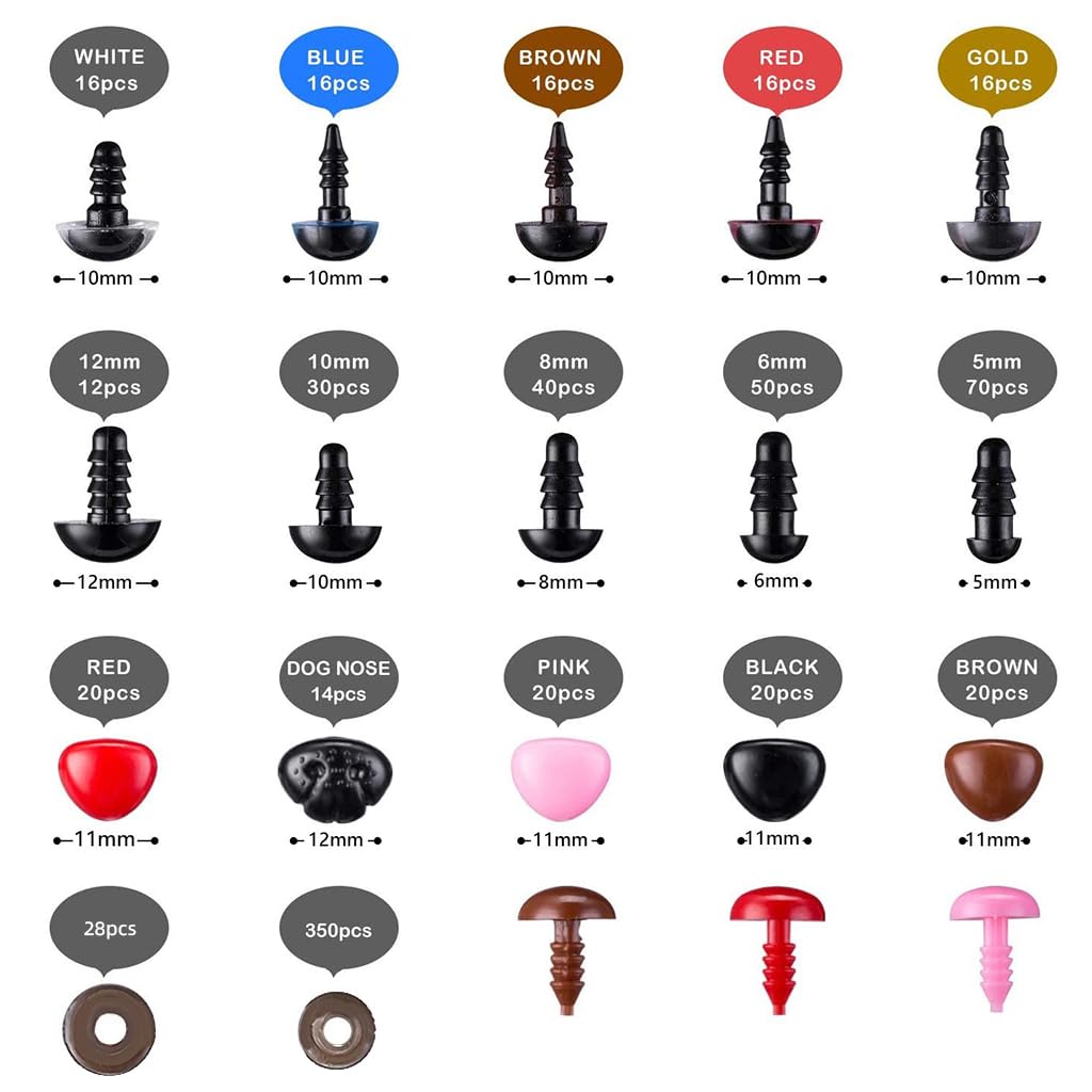 ZIBUYU Toy Restoration Accessories Kit for DIY Doll Making with 752 pcs Screw Fittings | PVC Eyes and Noses