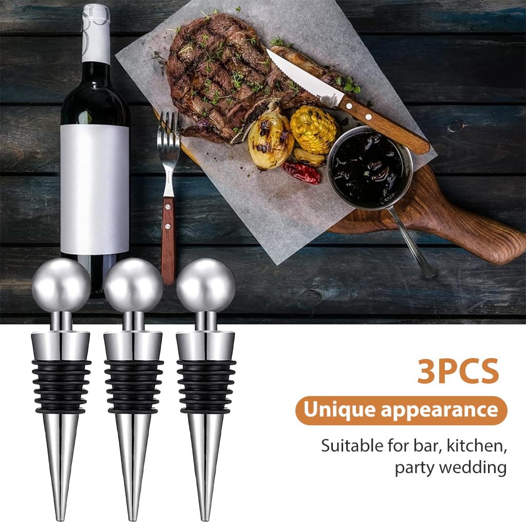 HASTHIP Wine Stoppers for Wine and Champagne Bottles featuring Leakproof Seal | 3 Pieces 9×2 cm Food‑Grade Silicone
