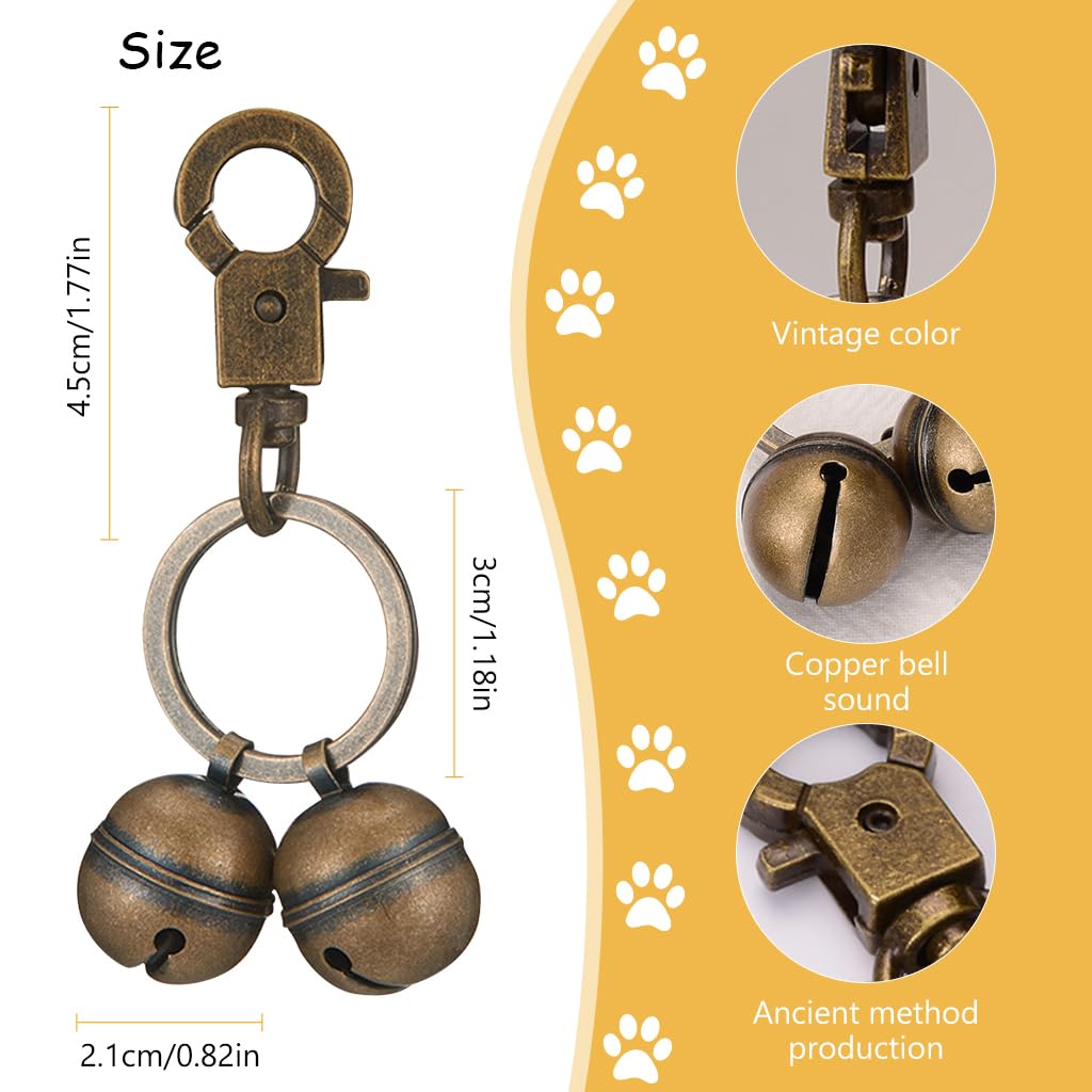 Qpets Adjustable Dog Collar Charm for Pets with Brass Twin Safety Bells | 2PCS Vintage Accessory