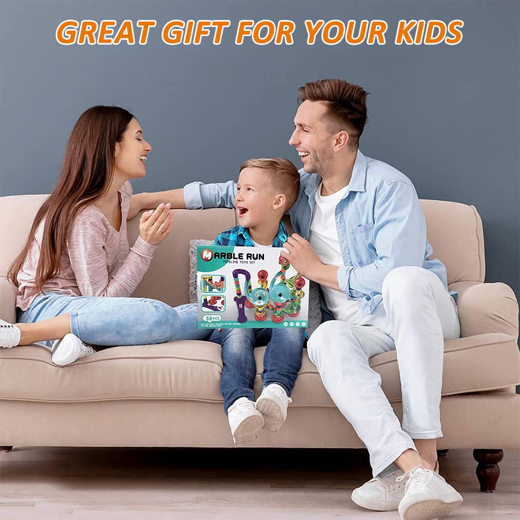 PATPAT Marble Run Toy for Kids with 50 pcs Connection Blocks and 4 Track Types | STEM Playset