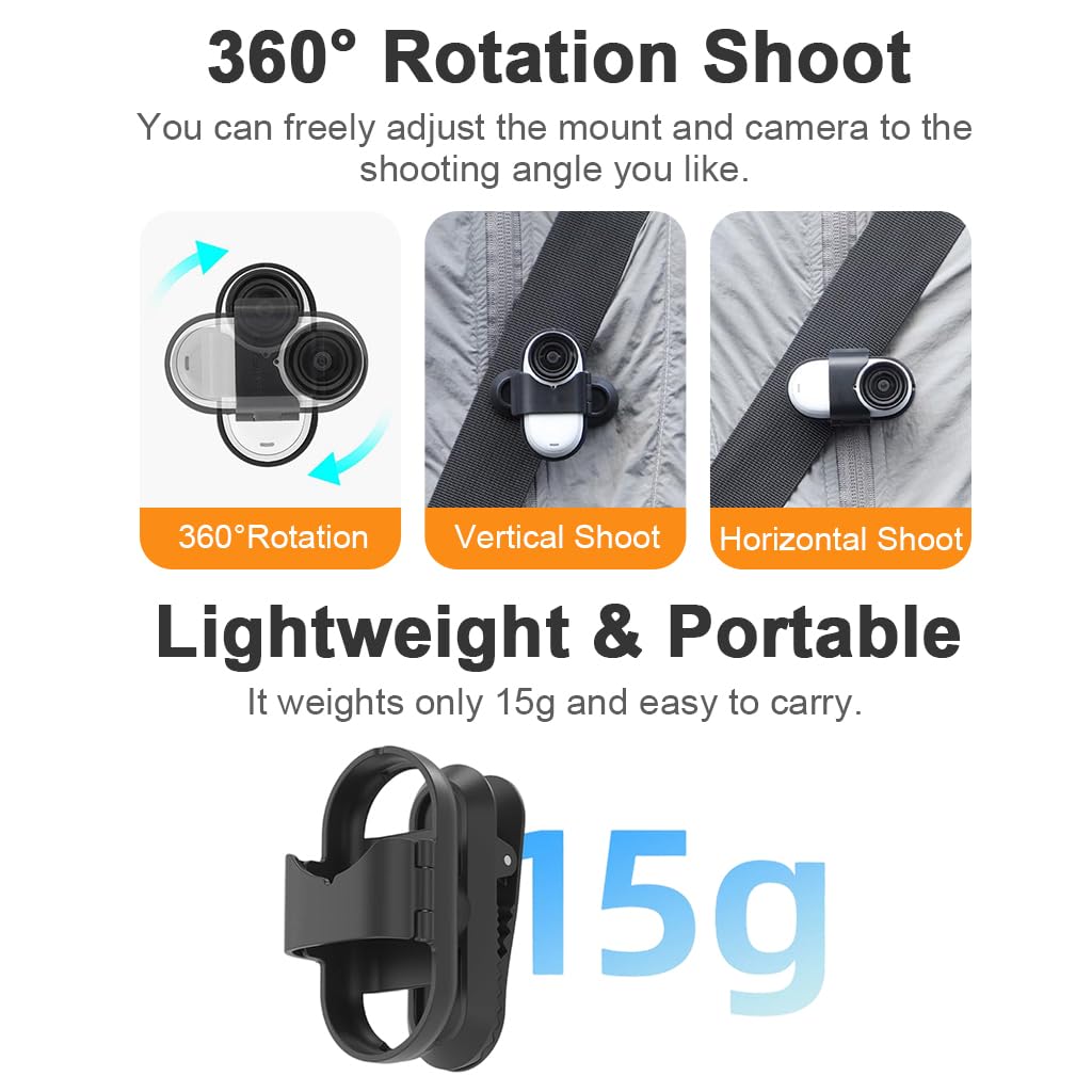 ZORBES Camera Backpack Clip for Insta360 Go 3s featuring 360° rotation and secure quick release mount