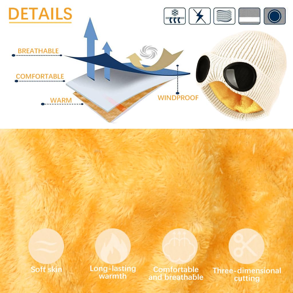 PALAY Knitted Beanie Hat for Winter Warmth with Built In Goggles in Beige | Unisex Style