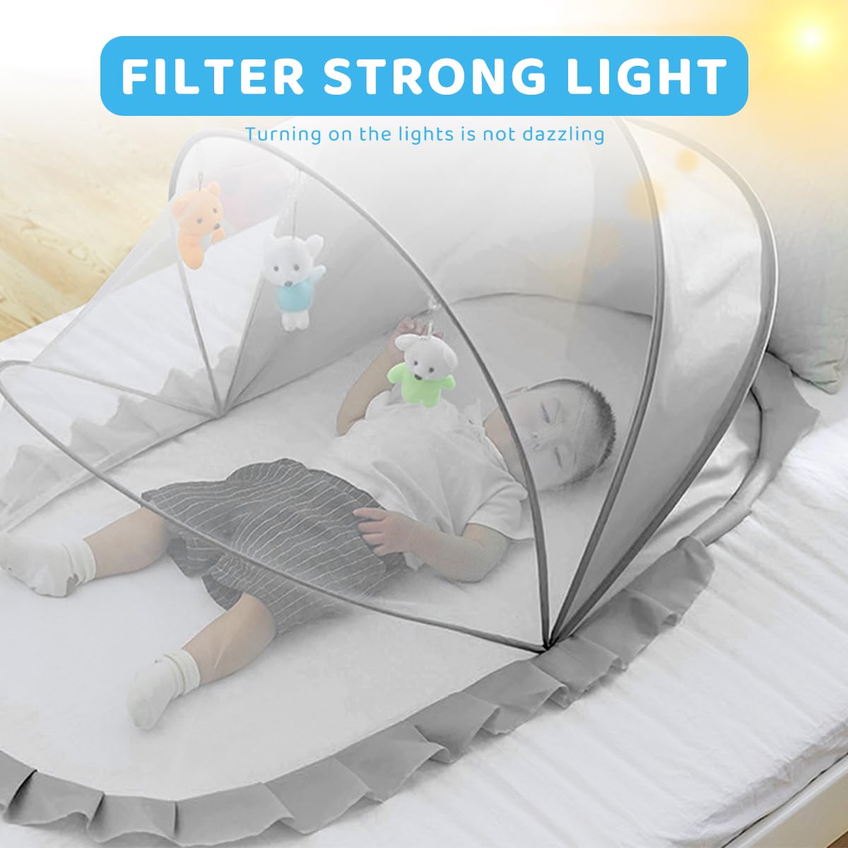 SNOWIE SOFT Foldable Mosquito Net for Babies with Arching Top 125x65x60cm in Grey | Travel Ready Crib Canopy