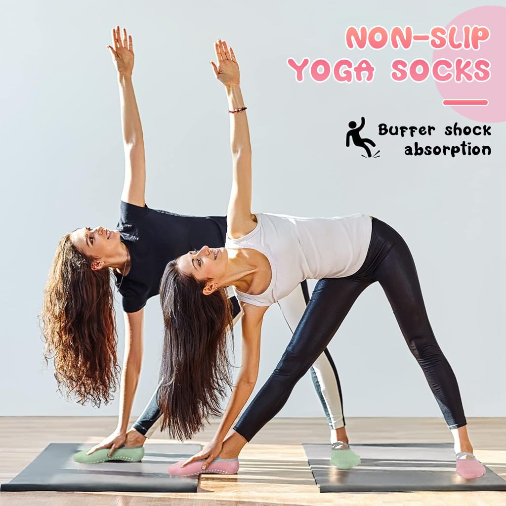 Zibuyu Yoga Socks for Home Workout and Gym featuring Non Slip Straps and Cotton Comfort