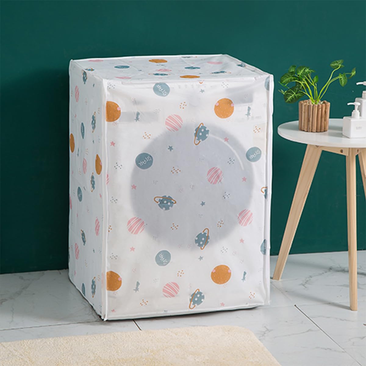 ZIBUYU Washing Machine Cover for Front Load with Roll Up Zipped Front and PEVA Waterproof Material | Cartoon Print Design