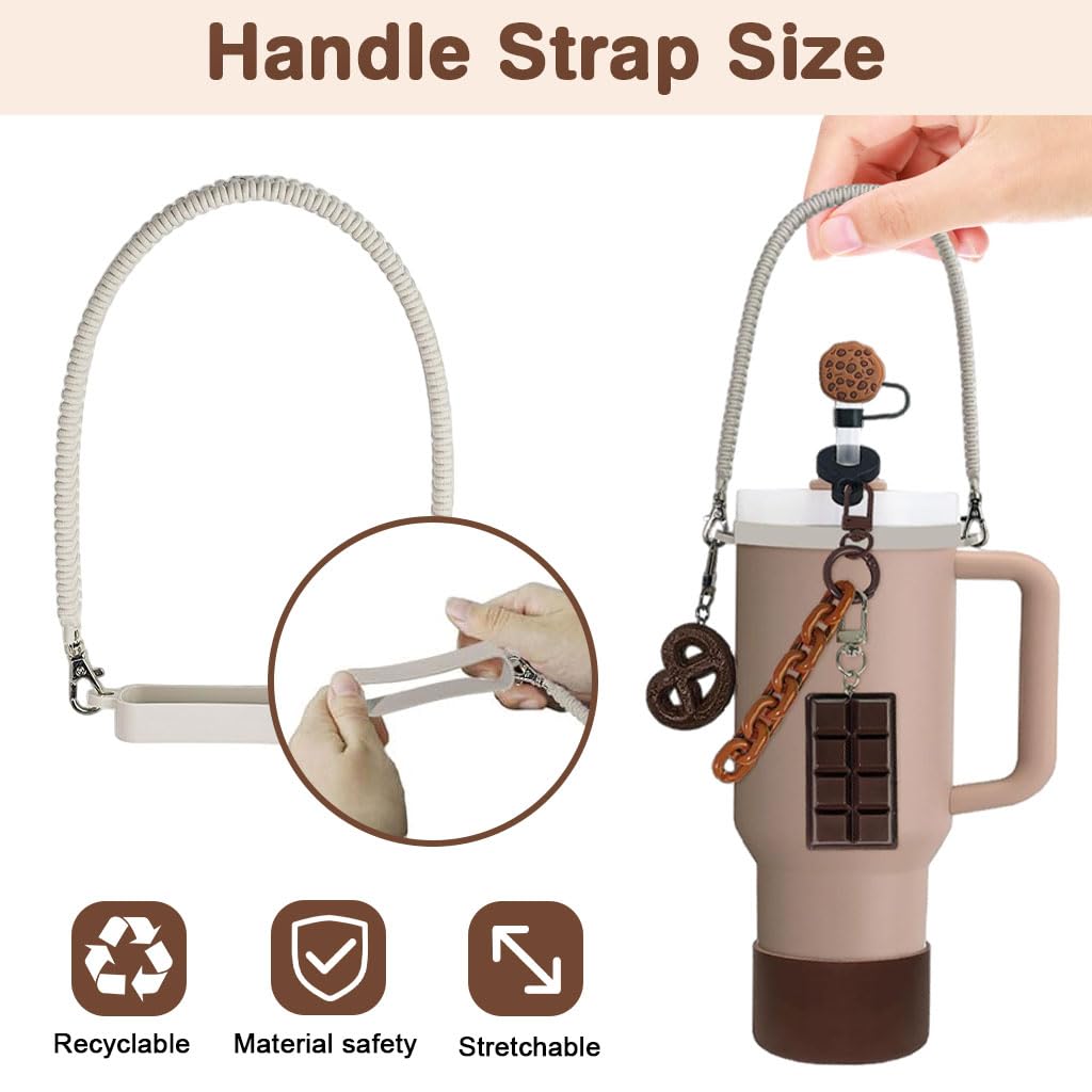HASTHIP Stanley Cup Accessories Set for Travel with Hand Strap and Silicone Bottom Sleeve | 5Pcs Charms and Cookie Straw Cover