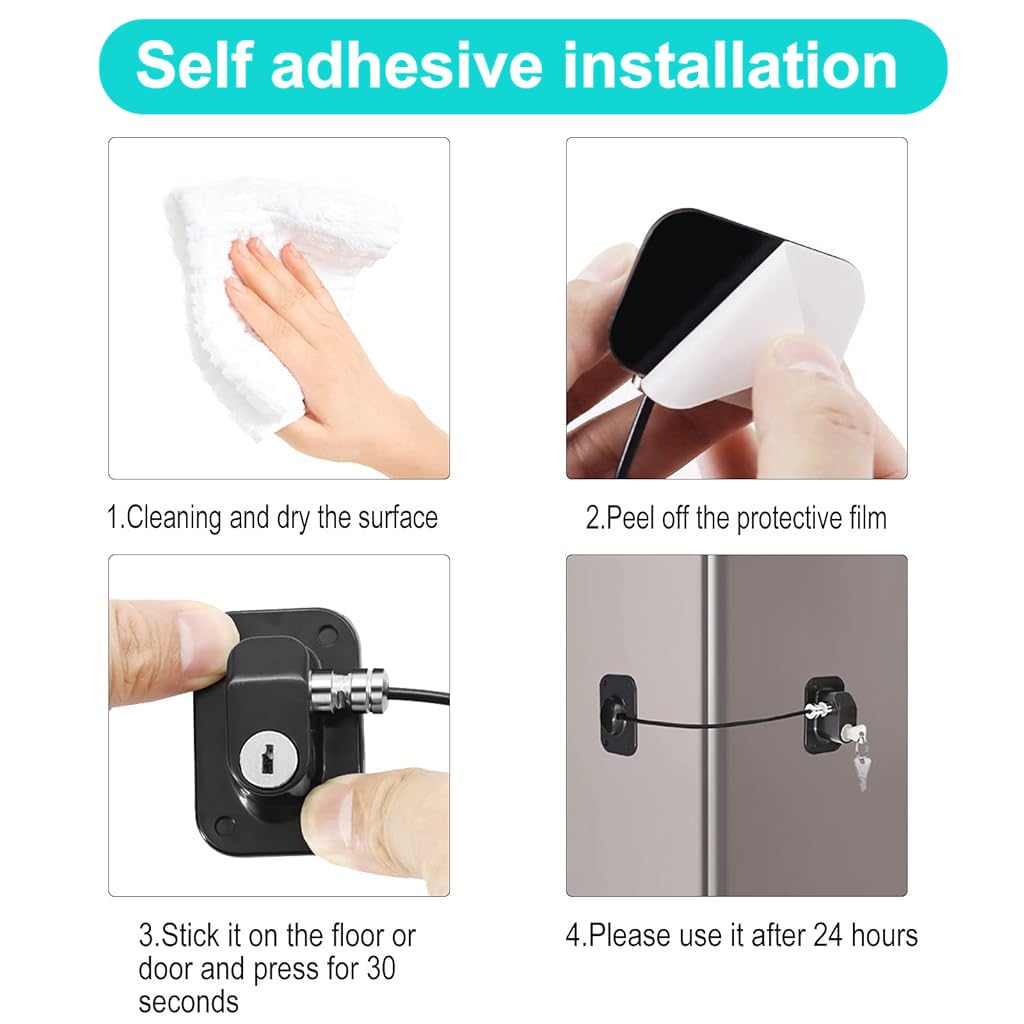 STHIRA Drawer Lock for Baby Safety with Key featuring Stainless Steel Chain | Black