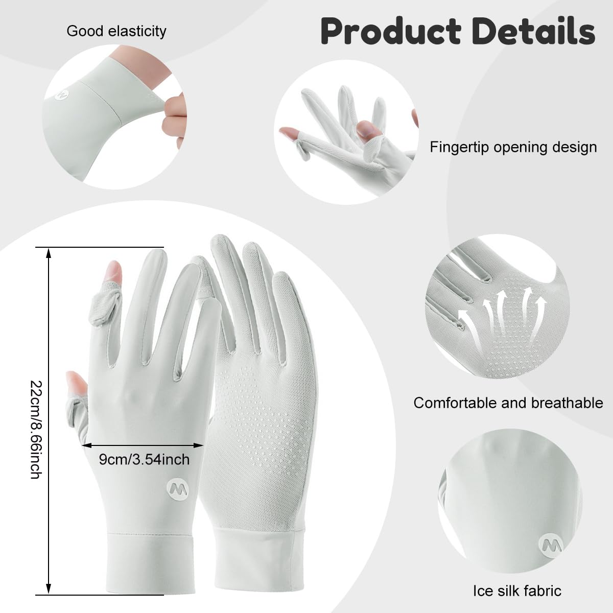SANNIDHI Hand Gloves for Sun Protection with UPF 50+ Ice Silk Fabric and Anti Slip Grip | 3 PCS Grey