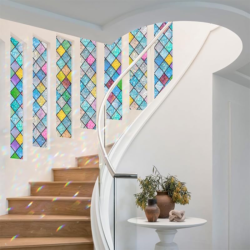 HASTHIP Window Sticker for Glass Privacy featuring Leaf Mosaic Pattern 44.5x200cm | UV Protection for Home and Office