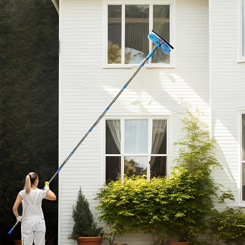 HASTHIP Window Cleaner Kit with 20 ft Reach Extension Pole and 2 in 1 Rotatable Squeegee | Blue