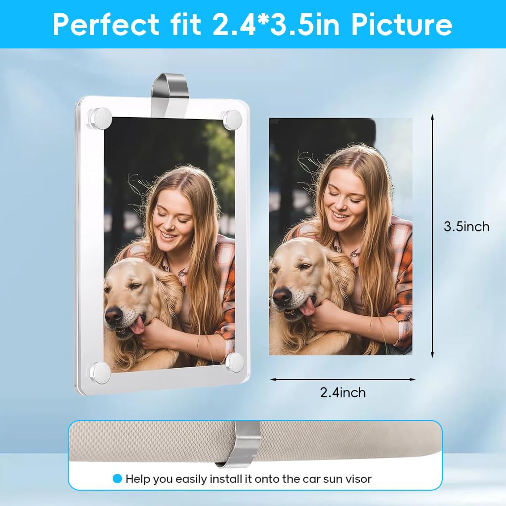 STHIRA Acrylic Photo Holder for Car Sun Visor with Magnetic Clip and 6x9cm Clear Frame | Pack of 2