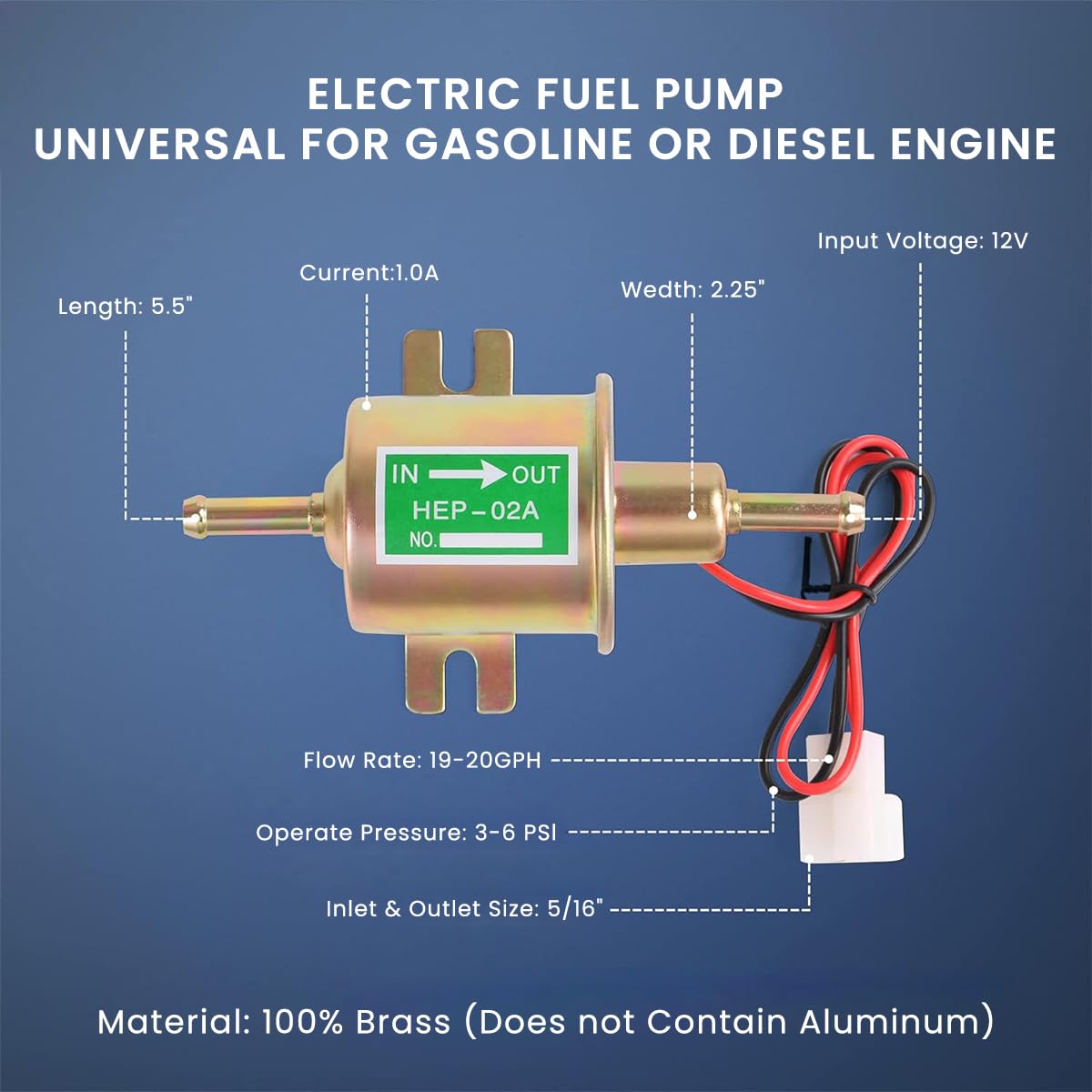 STHIRA Electric Fuel Pump for Lawn Mower and Carburetor featuring Built‑in Check Valve and 2.5–4 psi Output | Compact 12V Inline Design