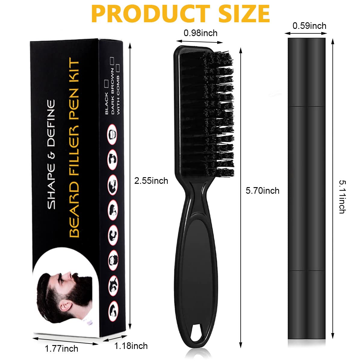 MAYCREATE Beard Pencil Filler with 2 Pen Nibs and Brush for Natural Beard Shaping | Black