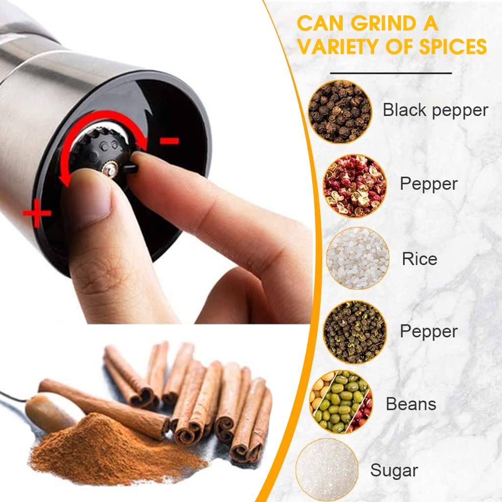 HASTHIP® Pepper Crusher, Salt and Pepper Clear Grinder with Adjustable Ceramic Blades & Dust Cover Lid, Salt and Pepper Shaker Glass Bottle for Coarseness Grind Spices, 180ml, 1 Pcs, Black