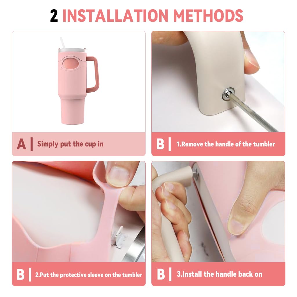 HASTHIP Silicone Sleeve for 40 oz Stanley Cup with Anti Slip Grip and Pink Protective Cover