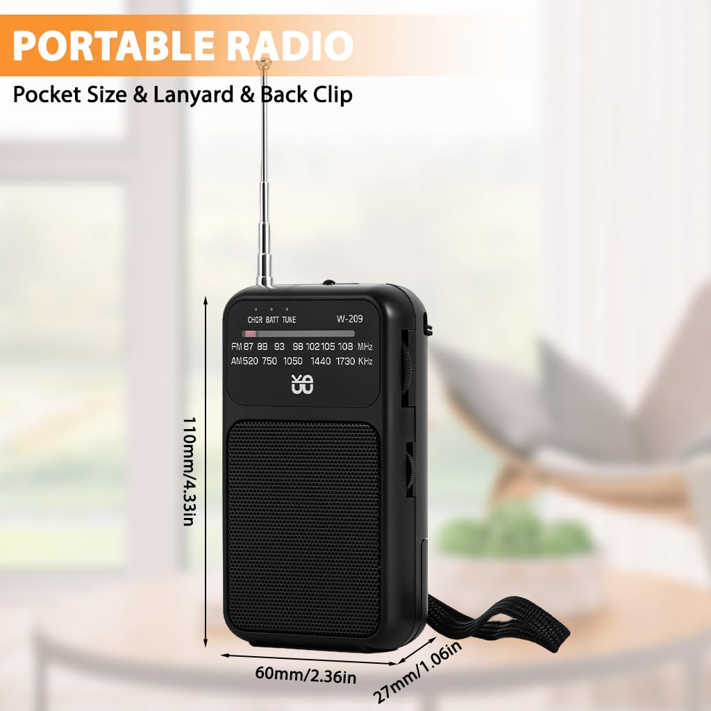 ZORBES Pocket Radio for Camping with AM FM Bands & Flashlight | USB Rechargeable and 3.5mm Jack