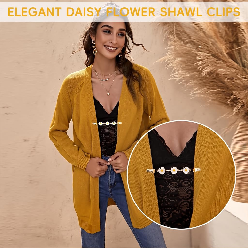 SANNIDHI Shawl Clips for Women featuring Daisy Chain Design 2Pcs in Pink and White | Multi‑Purpose Cardigan and Scarf Accessory