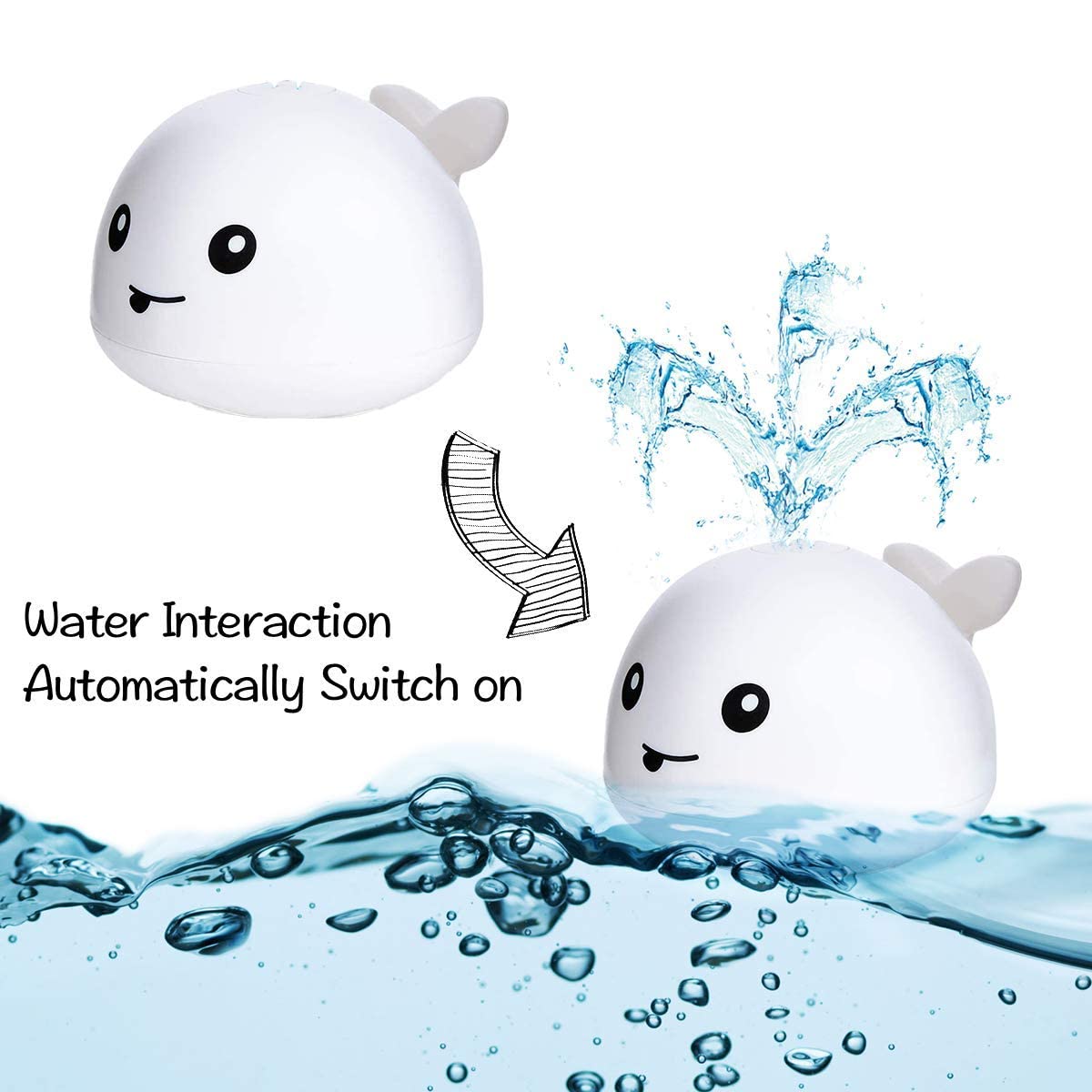 PATPAT  Baby Bath Toys, Whale Spray Toy Whale Induction Spray Water Toy with LED Light Up Sprinkler Toy for Kids Toddler Infant 0-6 Months,1,2,3,5 Years Bathtime Gift - White